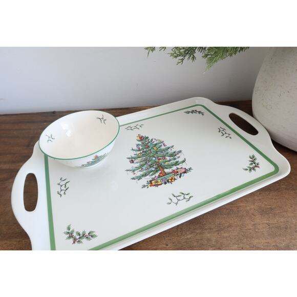 Spode Christmas Tree Melamine Tray and Ceramic Bowl England - Picture 2 of 8
